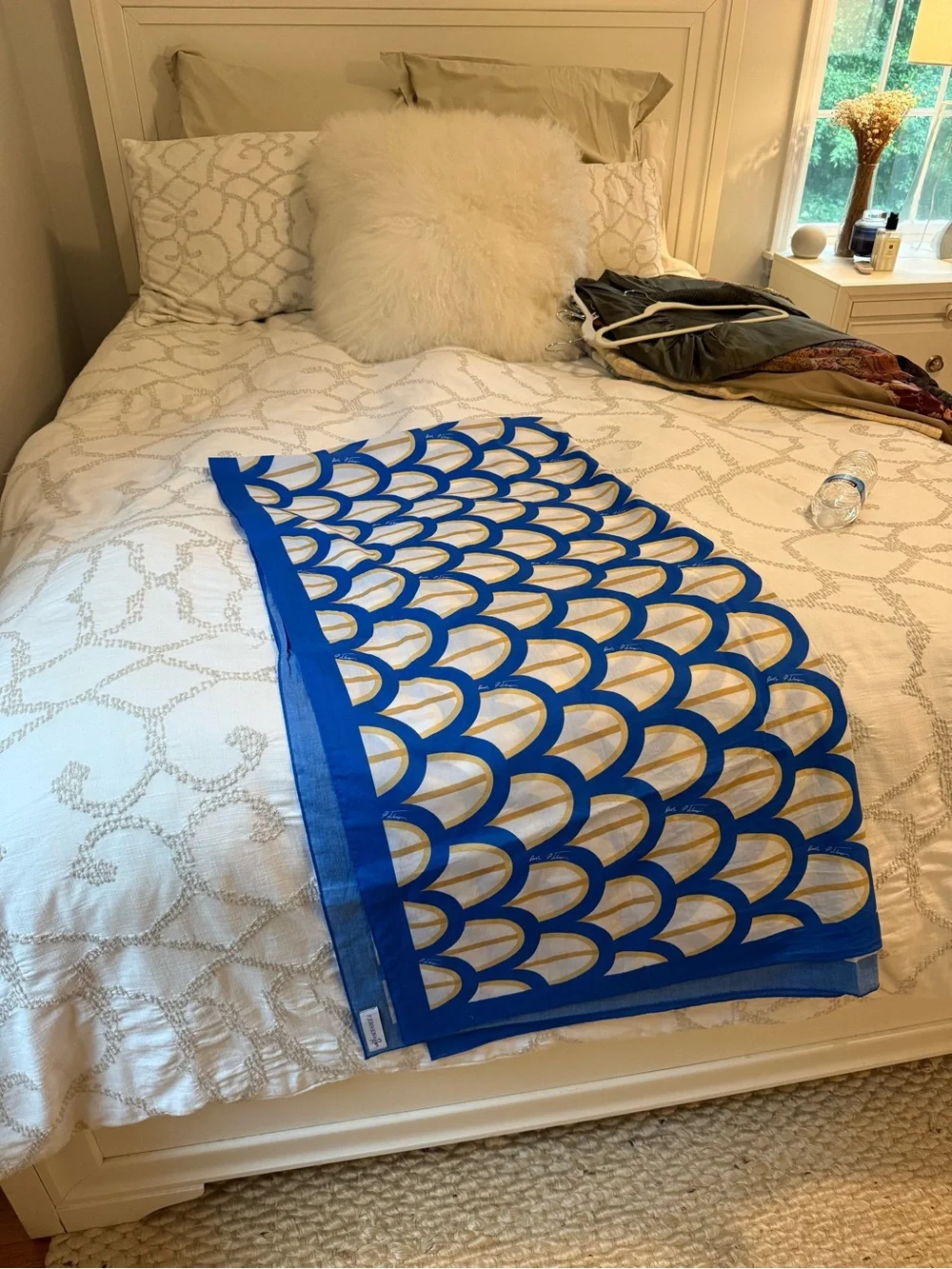 P.Johnson Blue Sheer Scallop Pattern Scarf & Wrap
